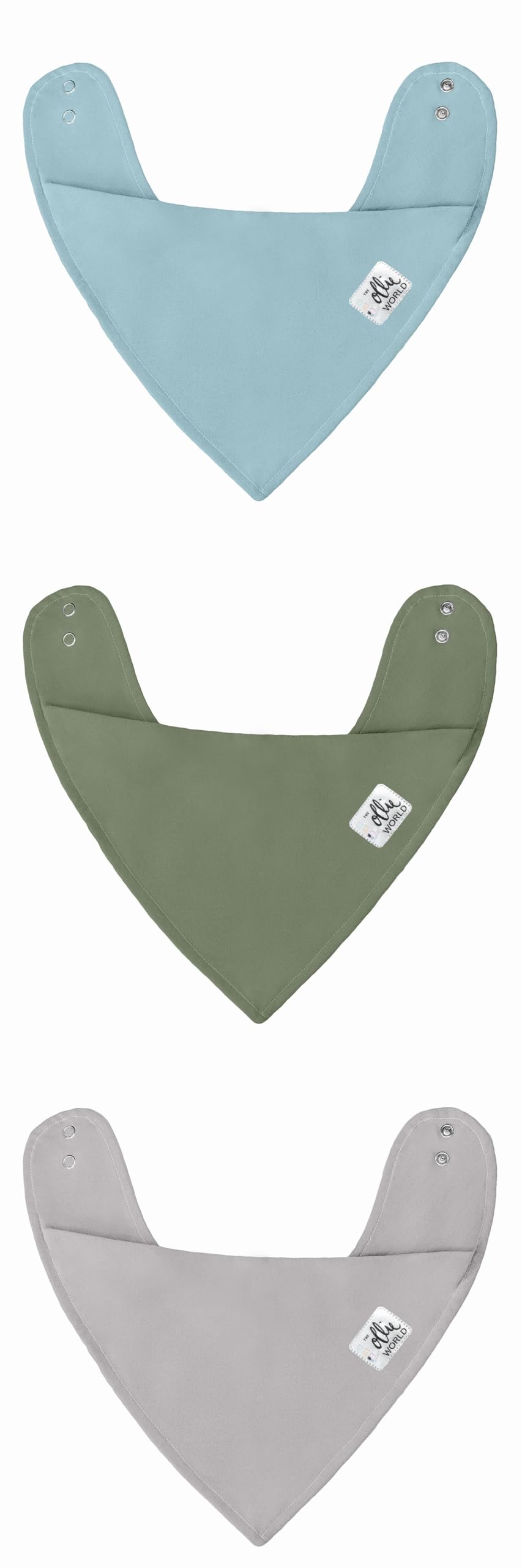 The Ollie Baby Bib moisture-wicking Stone front view keeps skin dry and outfits clean
