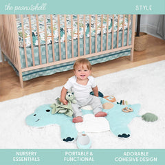 The Peanutshell checkered crib skirt adds playful styling with a twelve-inch drop