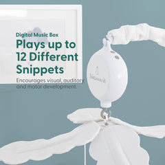 The Peanutshell crib mobile detachable arm enables easy storage.