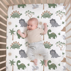 The Peanutshell Dinosaur Dreams bed skirt finishes the nursery with tidy elegance