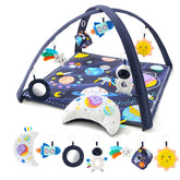 The Peanutshell Space Play Gym with astronauts and planets invites reaching and exploration.