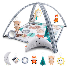 The Peanutshell woodland play gym with fox for tummy time and sensory exploration.