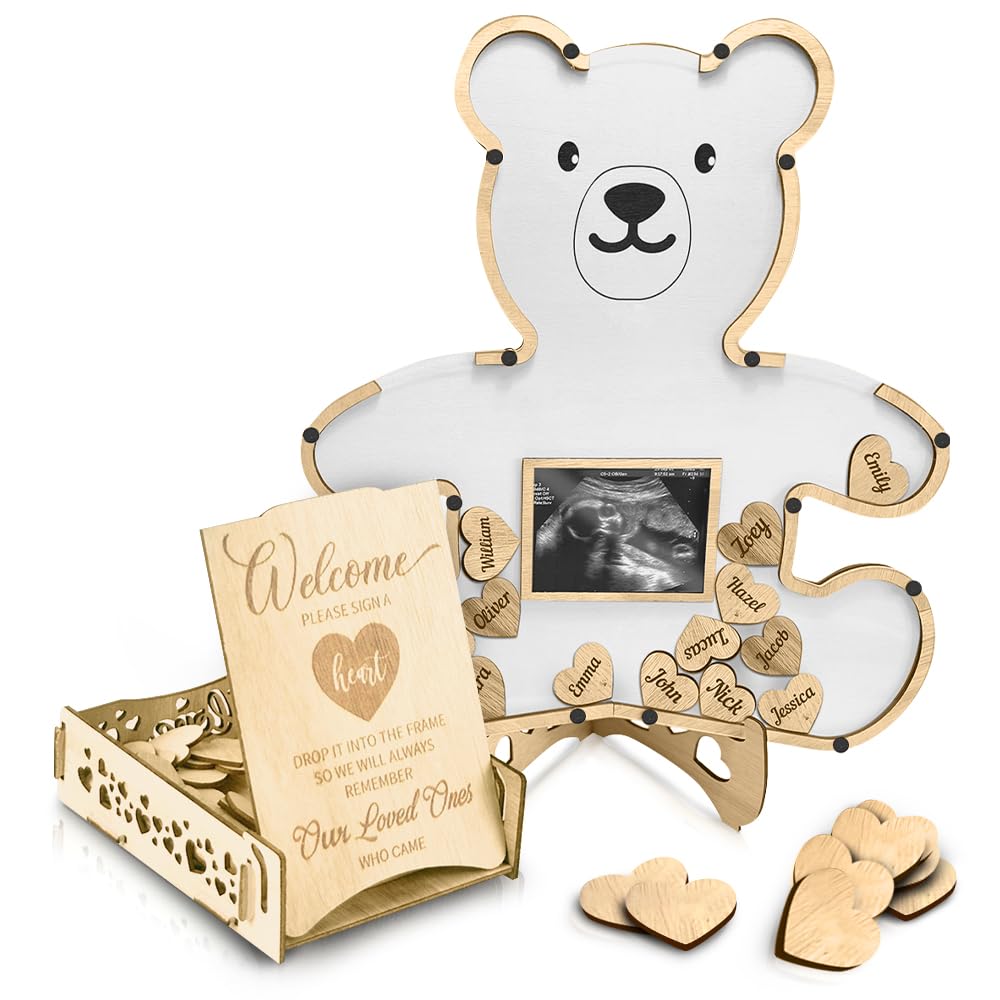 The Real Bossy Baby teddy bear guest book frame with 3x5 photo for memories.