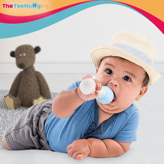 The Teething Egg Grippie Stick attachment improves grip for tiny hands.
