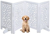 The Wooden Town free-standing dog gate in white finish, ideal for doorways and stairs safety.