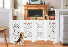 The Wooden Town white finish gate blocks pets from stairs while blending with décor.