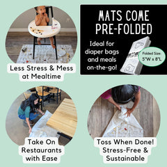 THEO'S MATS disposable travel size keeps meals tidy on the go.