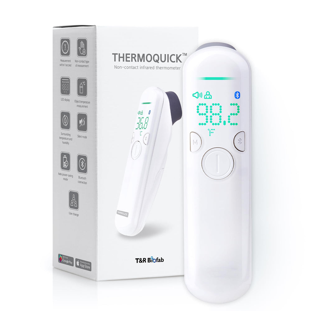 ThermoQuick 3-in-1 no-touch thermometer reading the forehead quickly for quick checks