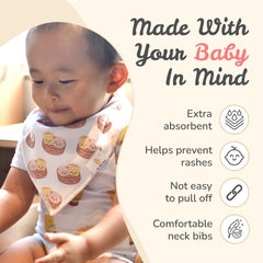 The Wee Bean bib stays in place without Velcro, ideal for active babies.