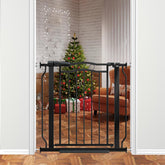 THEYFIRST gate in doorway shows 30-inch height for kid and pet safety