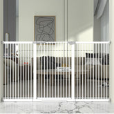 THEYFIRST 41-inch extra tall gate in white, closed to keep pets secure at the doorway.
