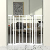 THEYFIRST 41-inch cat gate in doorway prevents jumping and keeps pets safe.