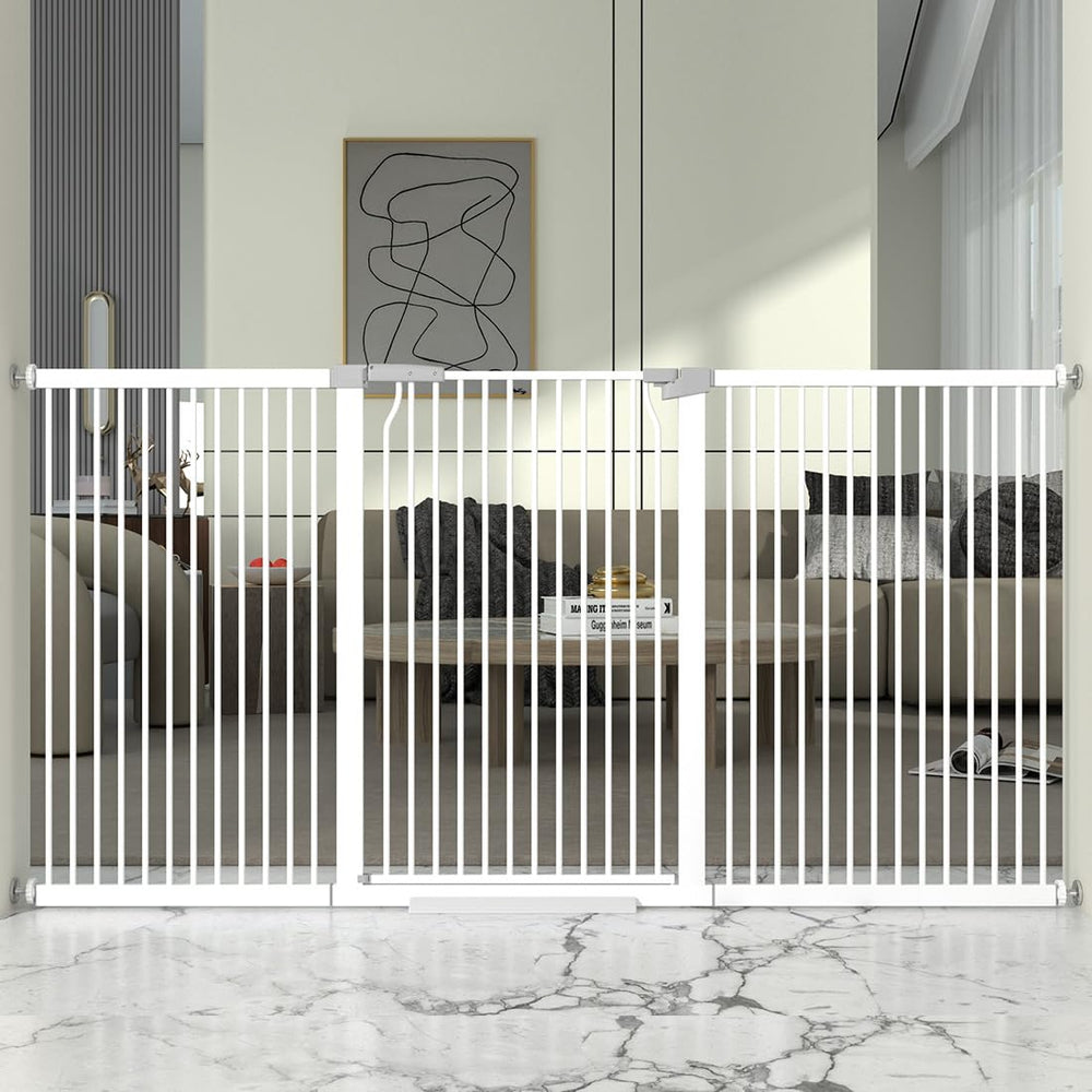 THEYFIRST 41-inch extra tall gate in doorway keeps pets contained safely.