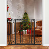 THEYFIRST wide baby gate in doorway, adjustable for flexible safety.