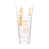 Thinkbaby SPF 50+ bottle front showing compact mineral sunscreen for babies.