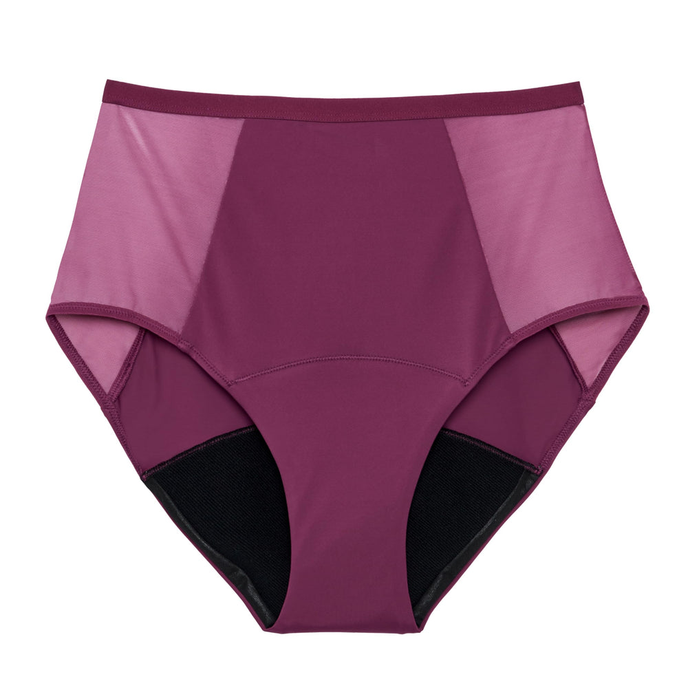Thinx comfort-stretch hi-waist brief provides all-day comfort with secure protection.