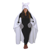Thnapple Alpaca Llama wearable hooded blanket with cozy fit for evenings.