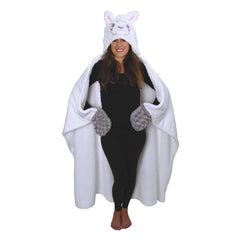 Thnapple Alpaca Llama wearable hooded blanket with cozy fit for evenings.