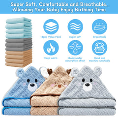 Three playful hooded designs add bath-time fun and warmth