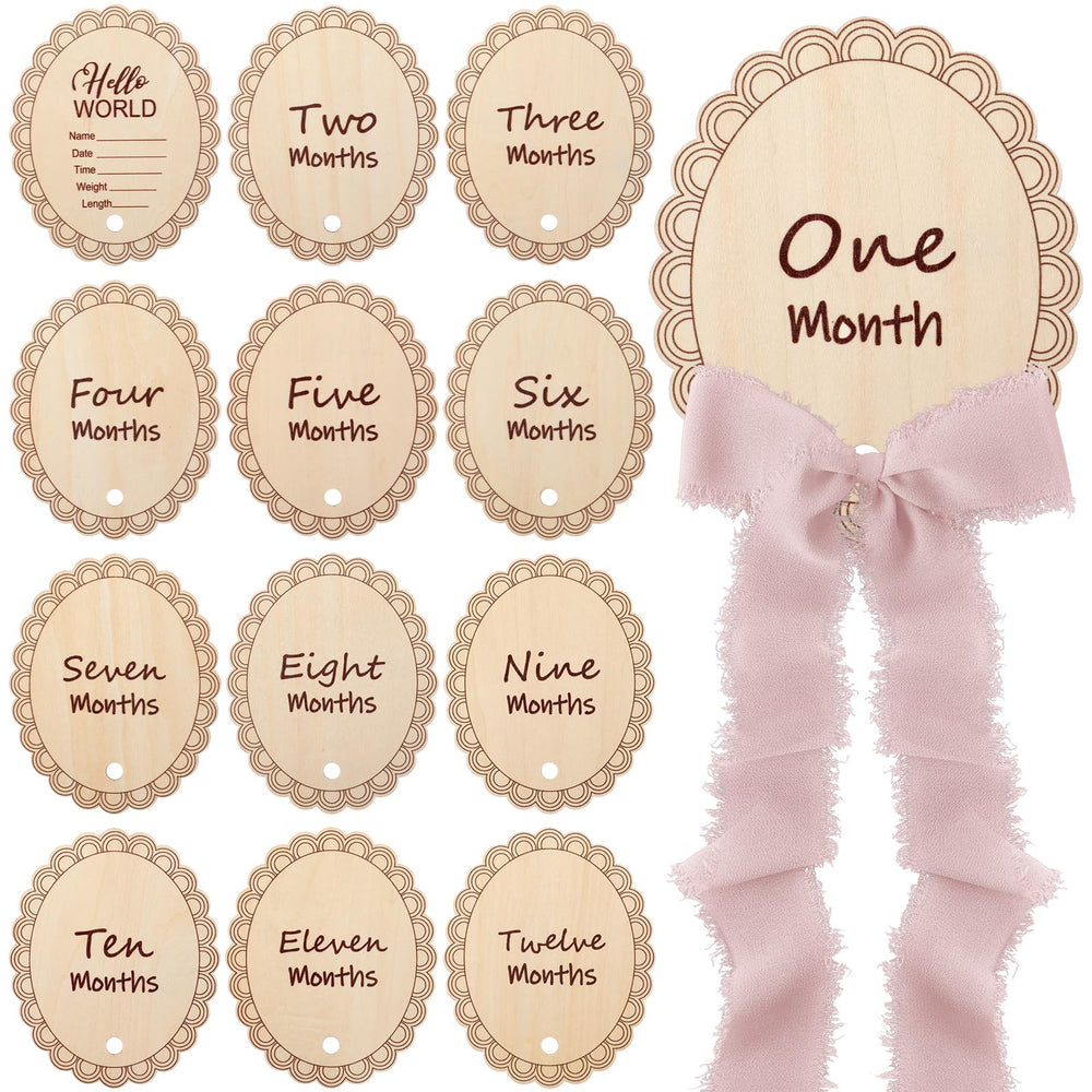 Threehoney wooden monthly milestone cards from 1 to 12 months for baby photos.