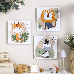 Threehoney safari wall decor scene with wooden finish enhances room vibe.