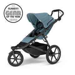 Thule Urban Glide 3 full-coverage canopy with peek-a-boo window for sun and monitoring.