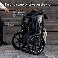 Thule Urban Glide 4-Wheel large storage basket keeps essentials handy.