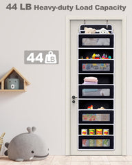 TIDY SAVANT sturdy metal hooks securing the organizer to a door.