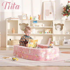 Tiita 3-in-1 kids sofa bed unfolded, ready for cozy naptime and play.