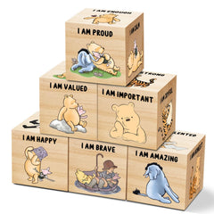 Tillfuru Winnie nursery blocks pattern 1 on a shelf add playful charm to a nursery