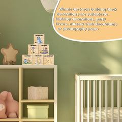 Tillfuru Winnie blocks pattern 4 decorates shelves with warm natural wood appeal