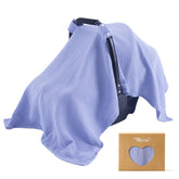 TILLYOU baby car seat cover in blue muslin offers breathable softness and airflow.
