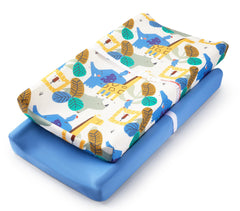 TILLYOU Animal Geometry Blue baby changing pad cover offers a soft, breathable fabric for comfortable changes.