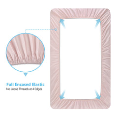 TILLYOU baby crib sheets on standard crib mattress demonstrate secure fit