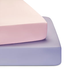 TILLYOU baby crib sheet light purple closeup shows soft, breathable fabric for cozy naps