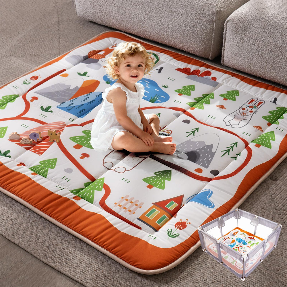 TILLYOU baby play mat with plush foam surface for cushioned crawling