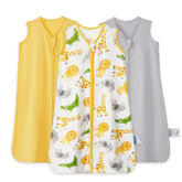 TILLYOU baby sleep sack three-pack pack shot shows breathable cotton for summer nights.