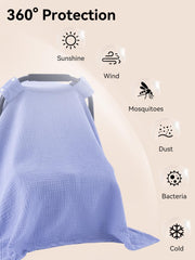 TILLYOU blue car seat cover with secure snaps stays in place while traveling.