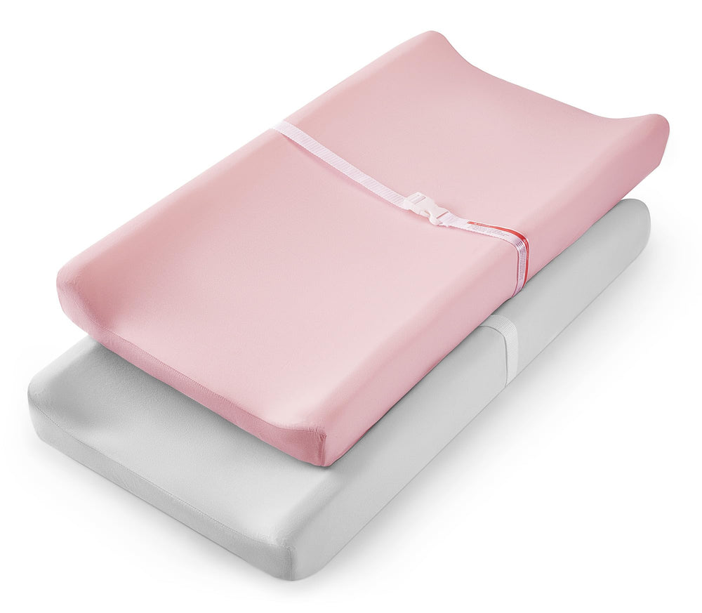TILLYOU peachy pink changing pad cover with contoured 32x16 fit for baby comfort.