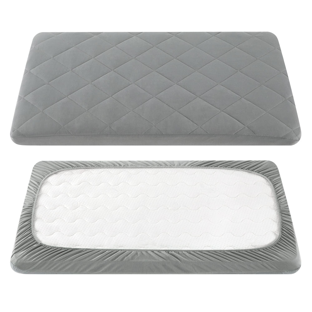 TILLYOU Pack and Play Sheet with soft quilted crib cover pad for cozy naps.