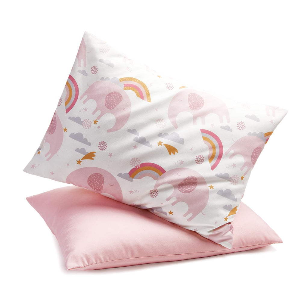 TILLYOU Rainbow Elephant toddler pillowcase for 13x18 pillows, travel-ready and kid-friendly.