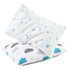 TILLYOU toddler pillowcase in blue clouds with envelope closure keeps pillows tidy and cozy.