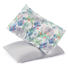 TILLYOU Rainforest Elephant pillowcase closeup showing soft texture for toddlers