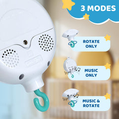 TINITIGIES crib mobile motor with volume control for gentle sound levels.