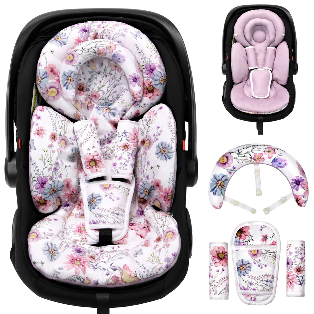 TinlyFinly infant car seat insert front view showing full padding for head-to-toe support