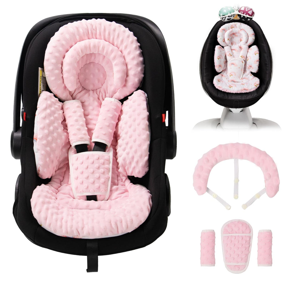 TinlyFinly pink dots infant car seat insert provides head and neck support