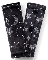 TinlyFinly two-pack car seat belt covers Black Star closeup showing plush cushioning for comfort