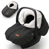 TinlyFinly winter car seat cover front view protects baby from rain and wind.