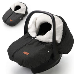 TinlyFinly winter car seat cover front view protects baby from rain and wind.