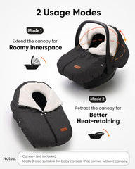 TinlyFinly side view highlights universal-fit design for car seats and strollers.